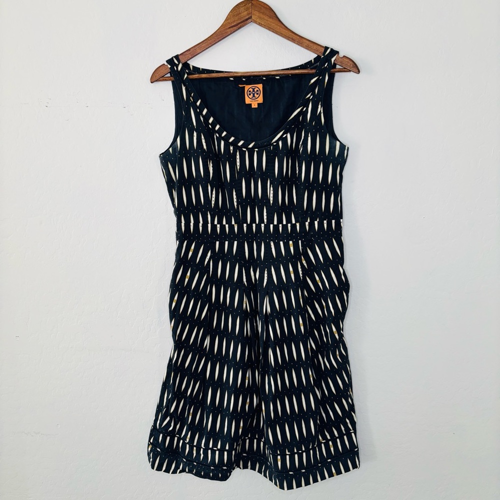 Tory Burch Sleeveless Printed Dress Women’s Designer Black Cream Size 8 Cotton